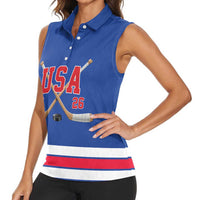 Custom USA Ice Hockey Women Sleeveless Polo Shirt Champions 2026
