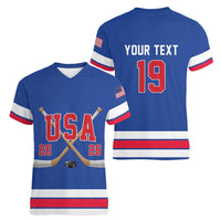 Custom USA Ice Hockey Women V-Neck T-Shirt Champions 2026