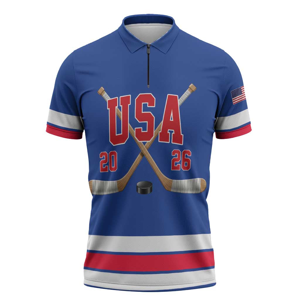 Custom USA Ice Hockey Zipper Polo Shirt Champions 2026