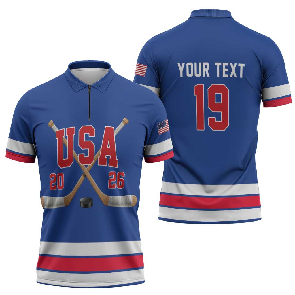 Custom USA Ice Hockey Zipper Polo Shirt Champions 2026