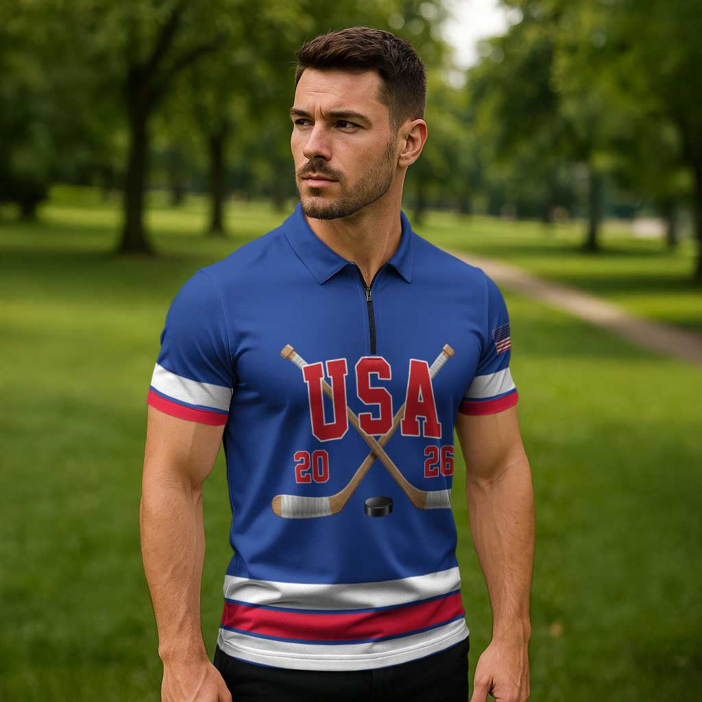 Custom USA Ice Hockey Zipper Polo Shirt Champions 2026