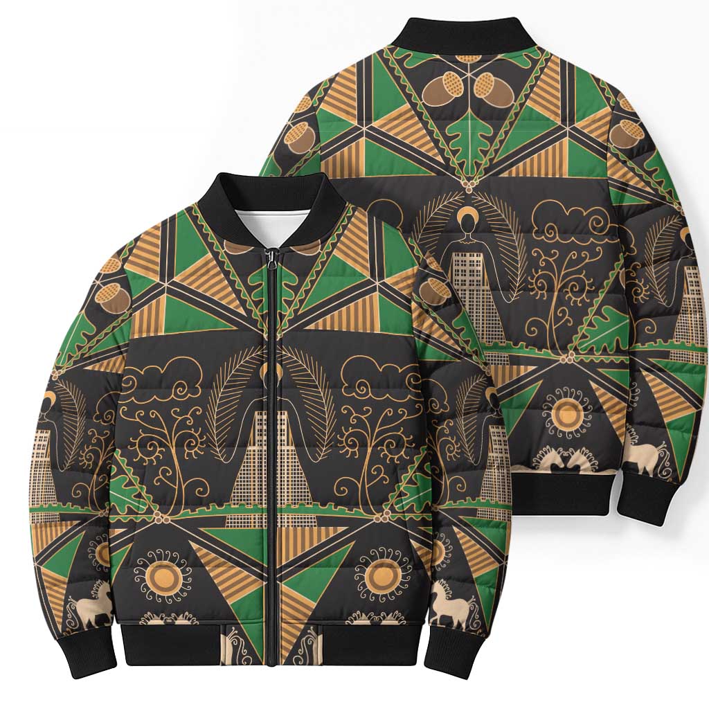 Ukraine Pysanky Pattern Bomber Puffer Jacket Berehynia Guardian Folk Art