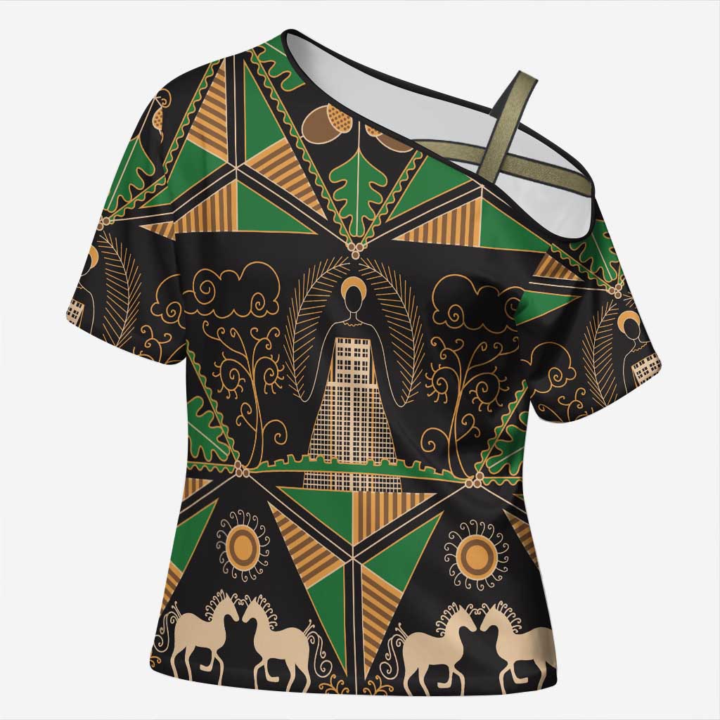Ukraine Pysanky Pattern Cross Shoulder Shirt Berehynia Guardian Folk Art