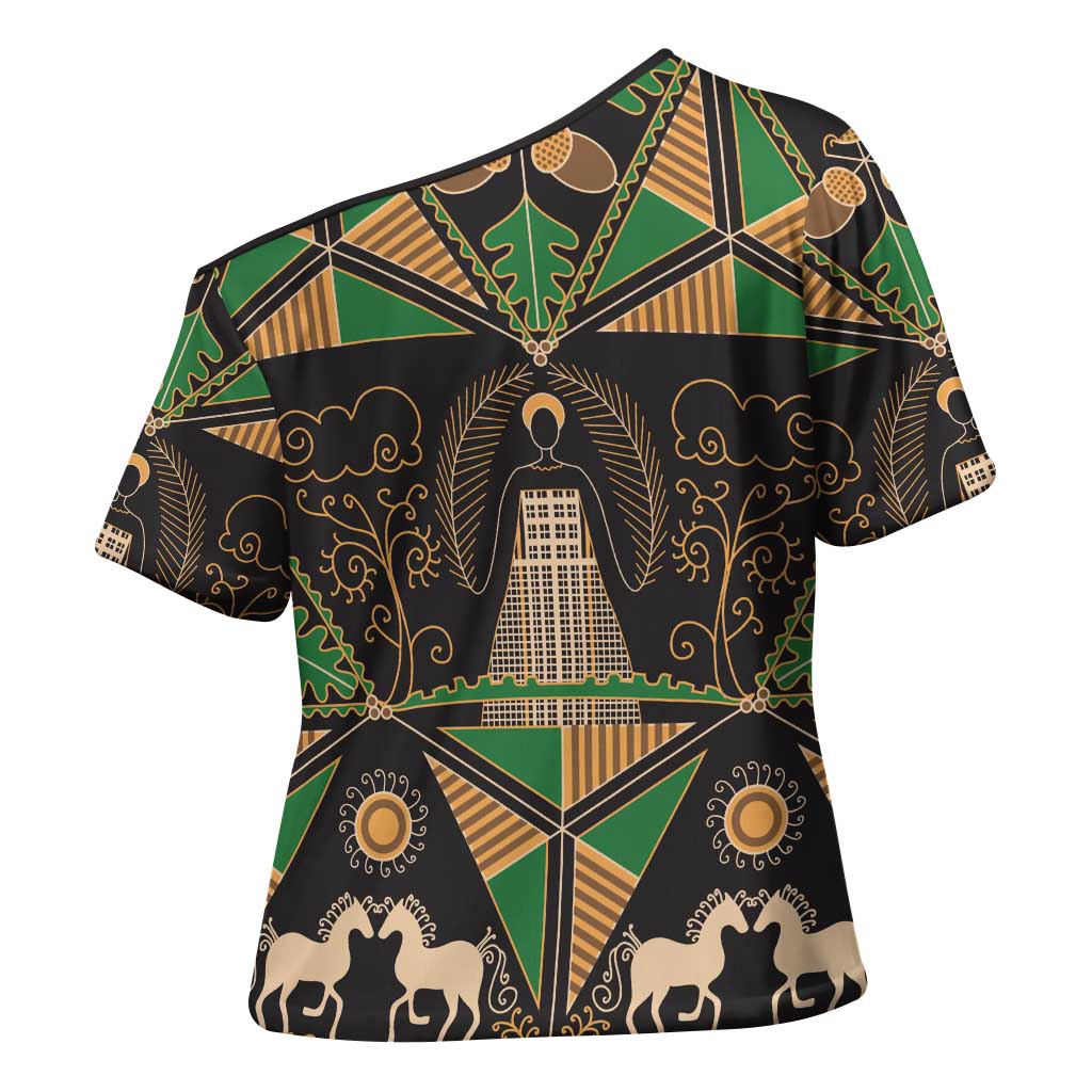 Ukraine Pysanky Pattern Cross Shoulder Shirt Berehynia Guardian Folk Art