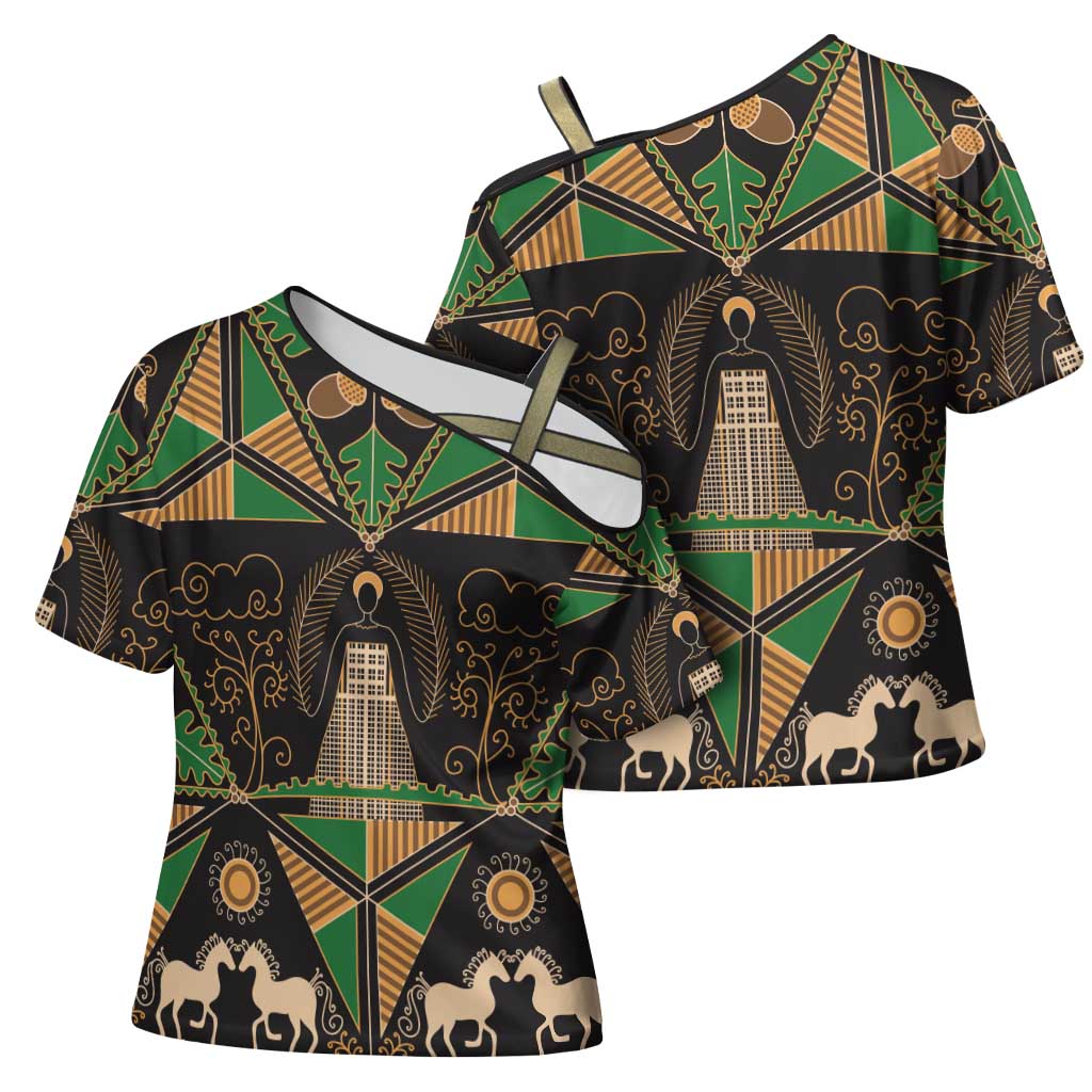 Ukraine Pysanky Pattern Cross Shoulder Shirt Berehynia Guardian Folk Art