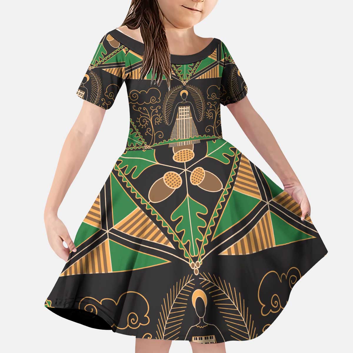 Ukraine Pysanky Pattern Kid Short Sleeve Dress Berehynia Guardian Folk Art