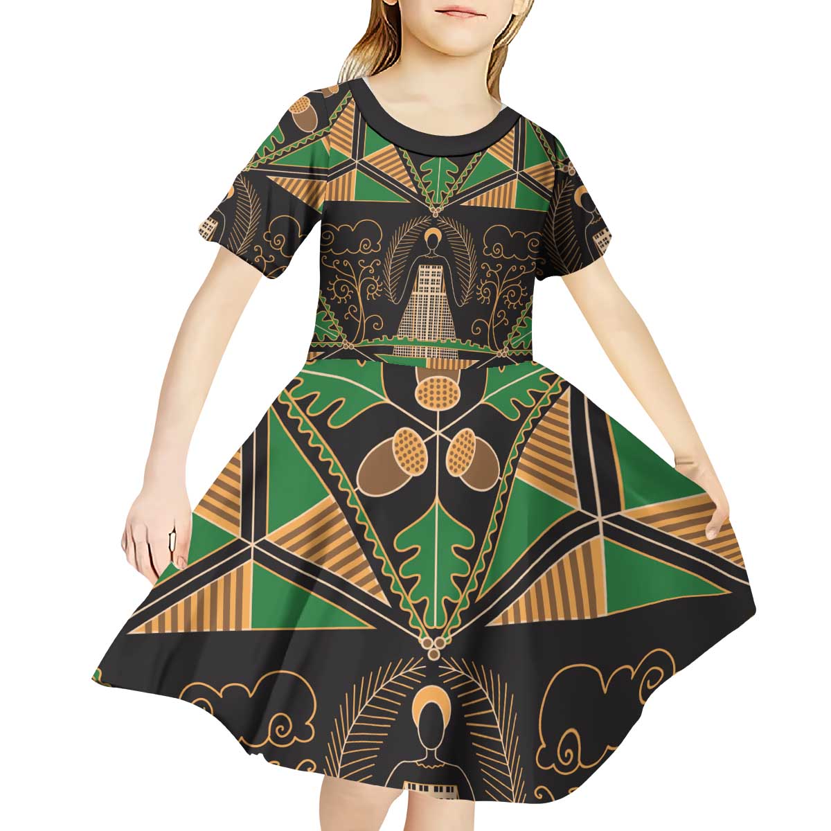 Ukraine Pysanky Pattern Kid Short Sleeve Dress Berehynia Guardian Folk Art