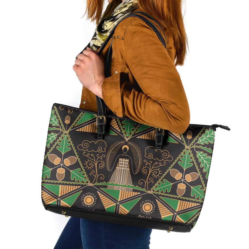 Ukraine Pysanky Pattern Leather Tote Bag Berehynia Guardian Folk Art
