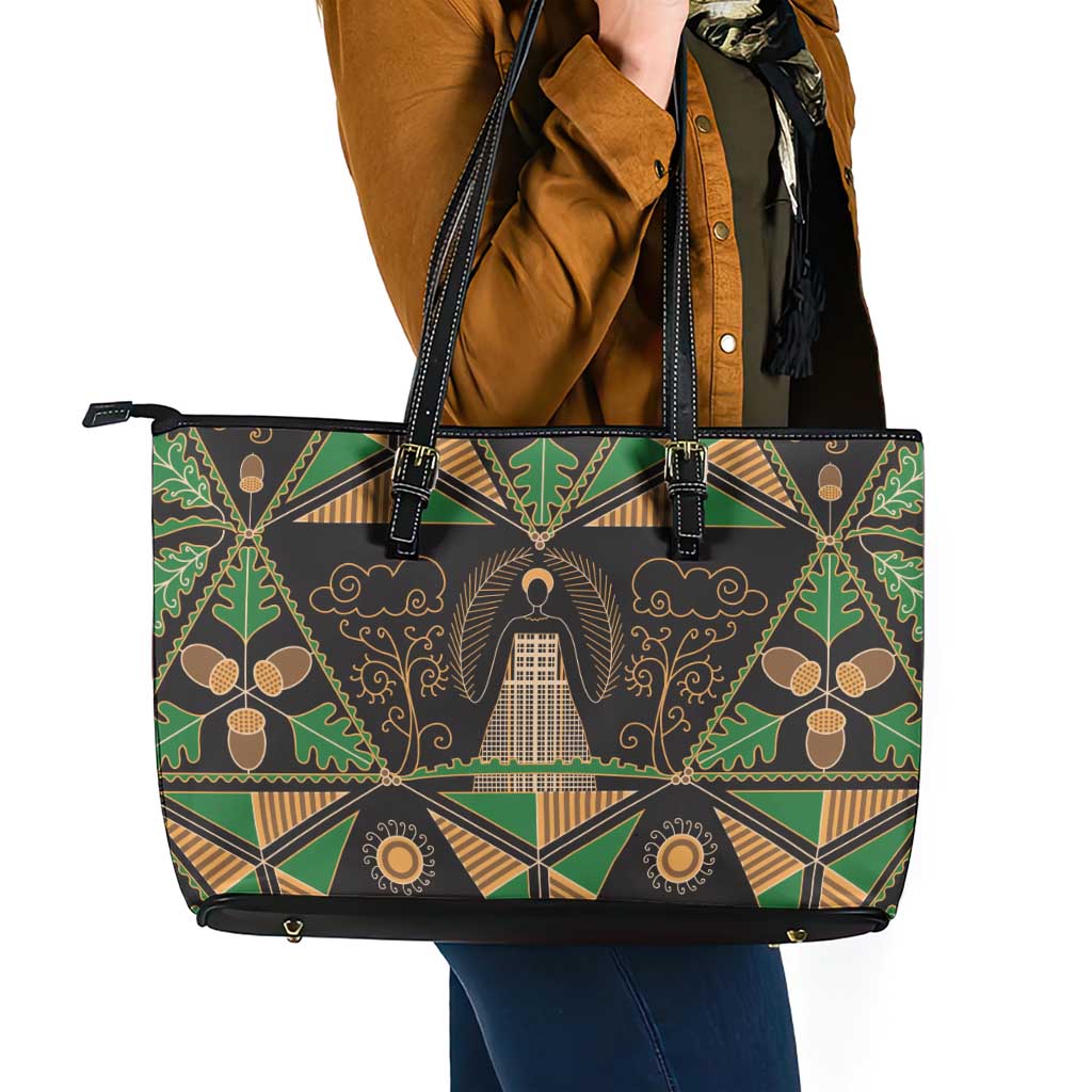 Ukraine Pysanky Pattern Leather Tote Bag Berehynia Guardian Folk Art