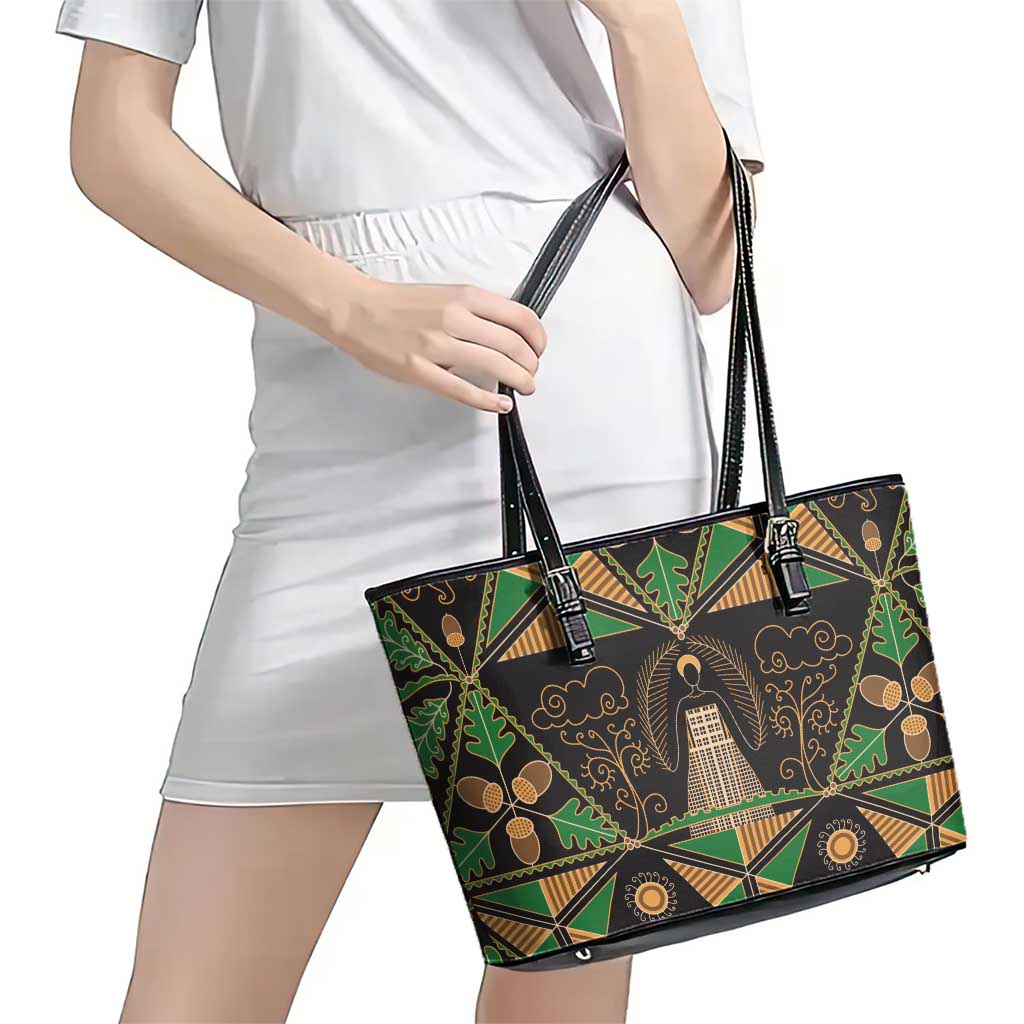 Ukraine Pysanky Pattern Leather Tote Bag Berehynia Guardian Folk Art