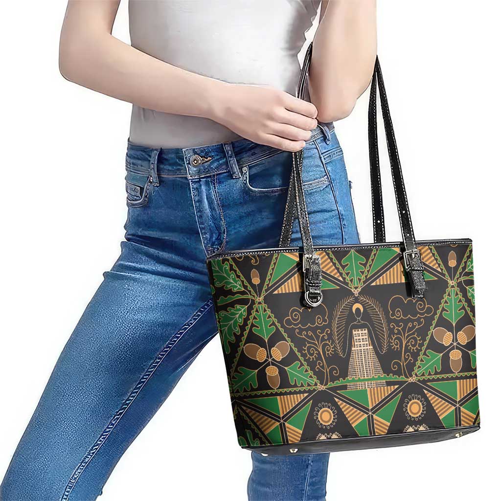 Ukraine Pysanky Pattern Leather Tote Bag Berehynia Guardian Folk Art