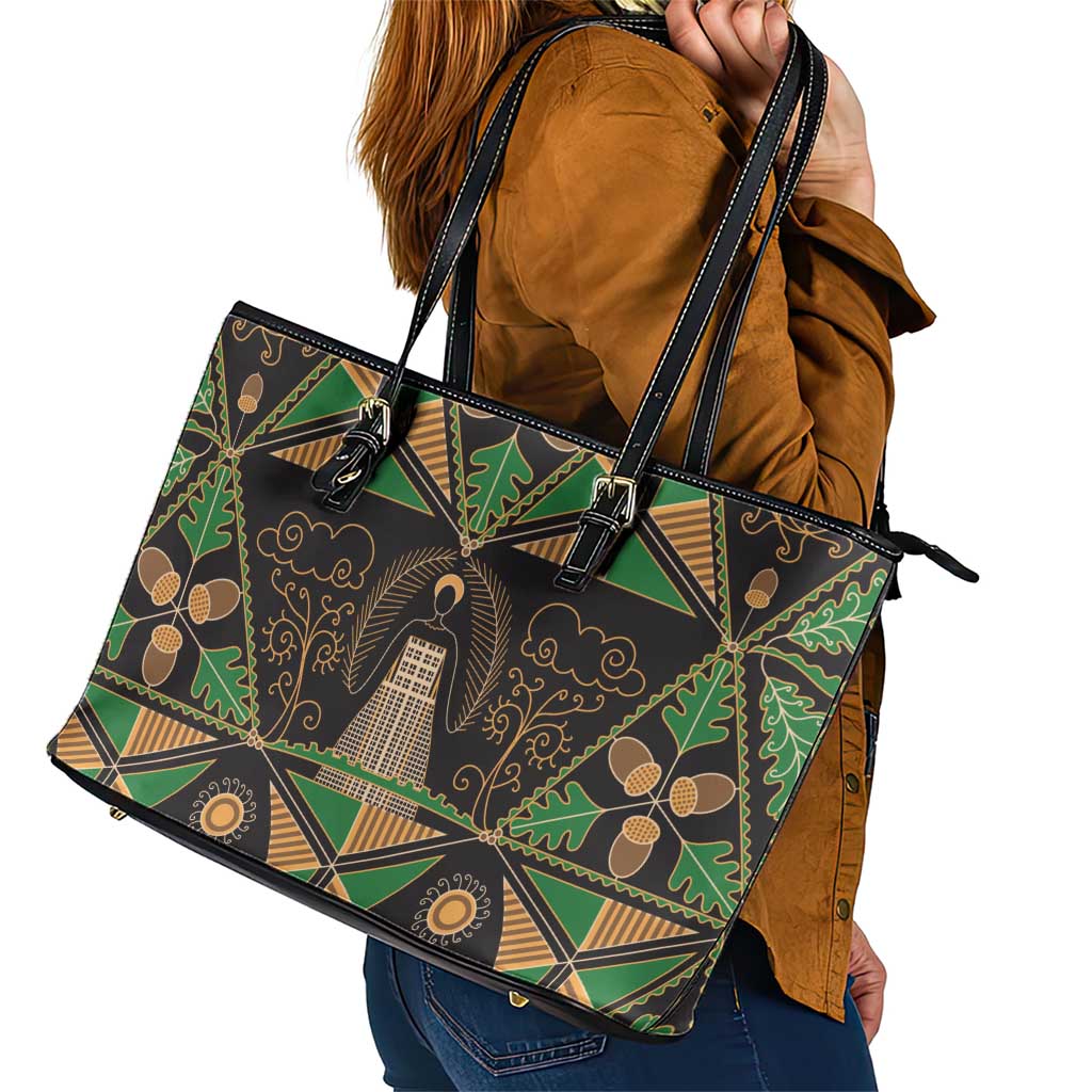 Ukraine Pysanky Pattern Leather Tote Bag Berehynia Guardian Folk Art