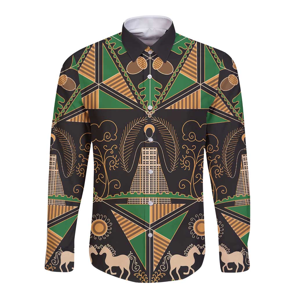 Ukraine Pysanky Pattern Long Sleeve Button Shirt Berehynia Guardian Folk Art