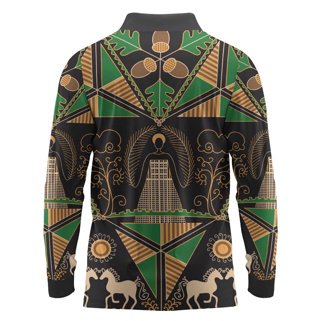 Ukraine Pysanky Pattern Long Sleeve Polo Shirt Berehynia Guardian Folk Art