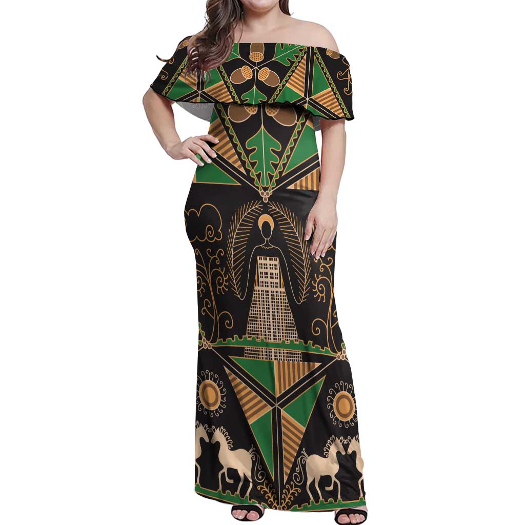 Ukraine Pysanky Pattern Off Shoulder Maxi Dress Berehynia Guardian Folk Art