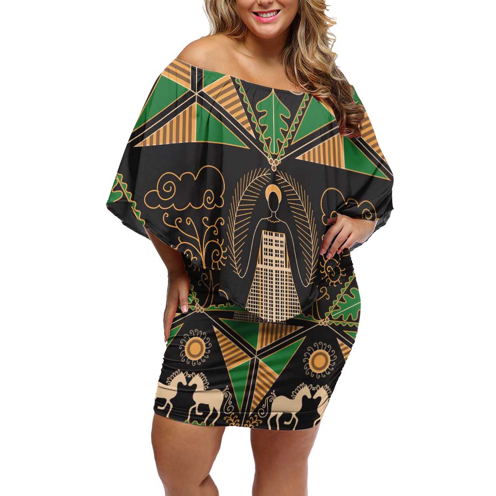 Ukraine Pysanky Pattern Off Shoulder Short Dress Berehynia Guardian Folk Art
