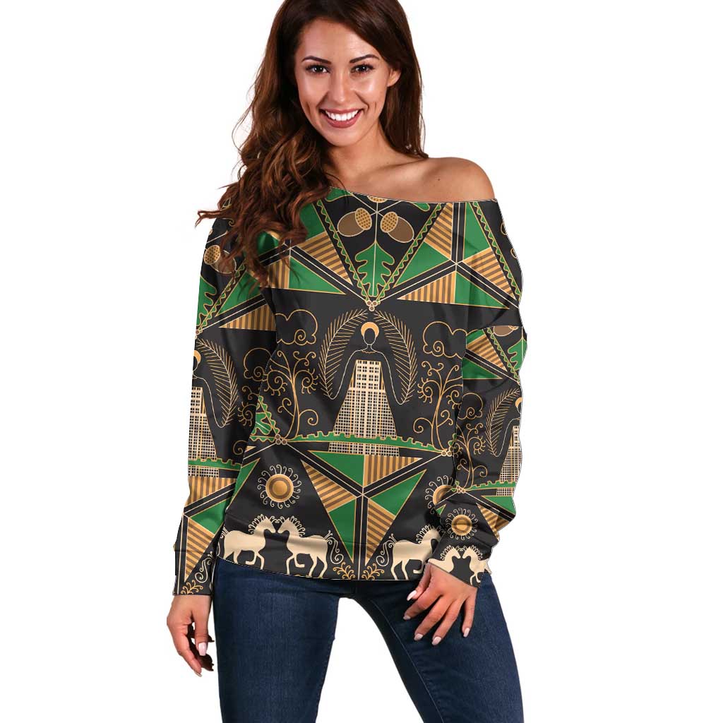 Ukraine Pysanky Pattern Off Shoulder Sweater Berehynia Guardian Folk Art