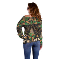 Ukraine Pysanky Pattern Off Shoulder Sweater Berehynia Guardian Folk Art