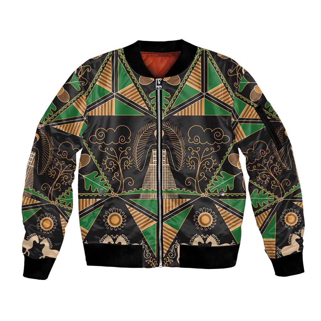 Ukraine Pysanky Pattern Sleeve Zip Bomber Jacket Berehynia Guardian Folk Art