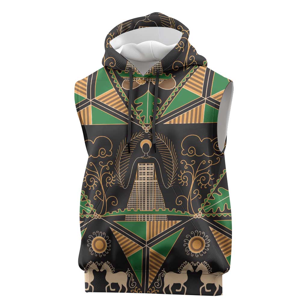 Ukraine Pysanky Pattern Sleeveless Hoodie Berehynia Guardian Folk Art
