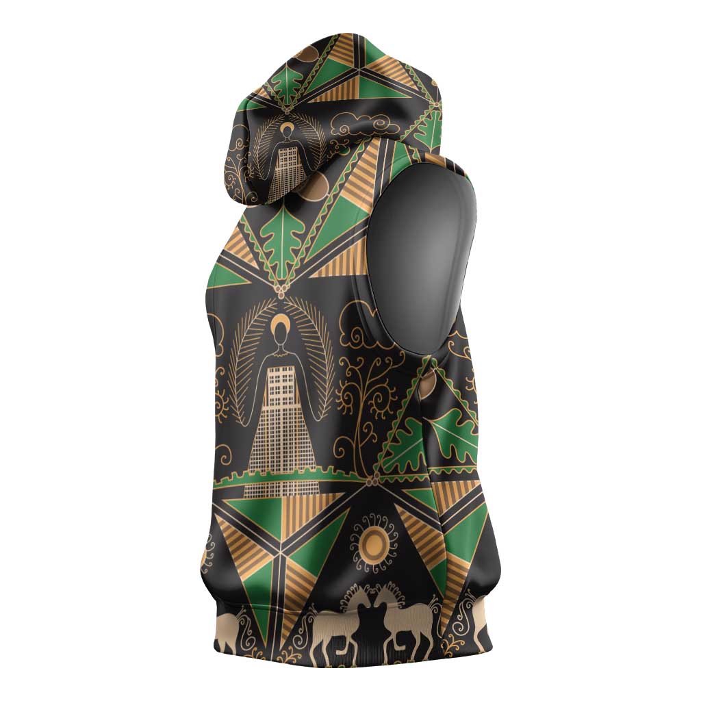 Ukraine Pysanky Pattern Sleeveless Hoodie Berehynia Guardian Folk Art