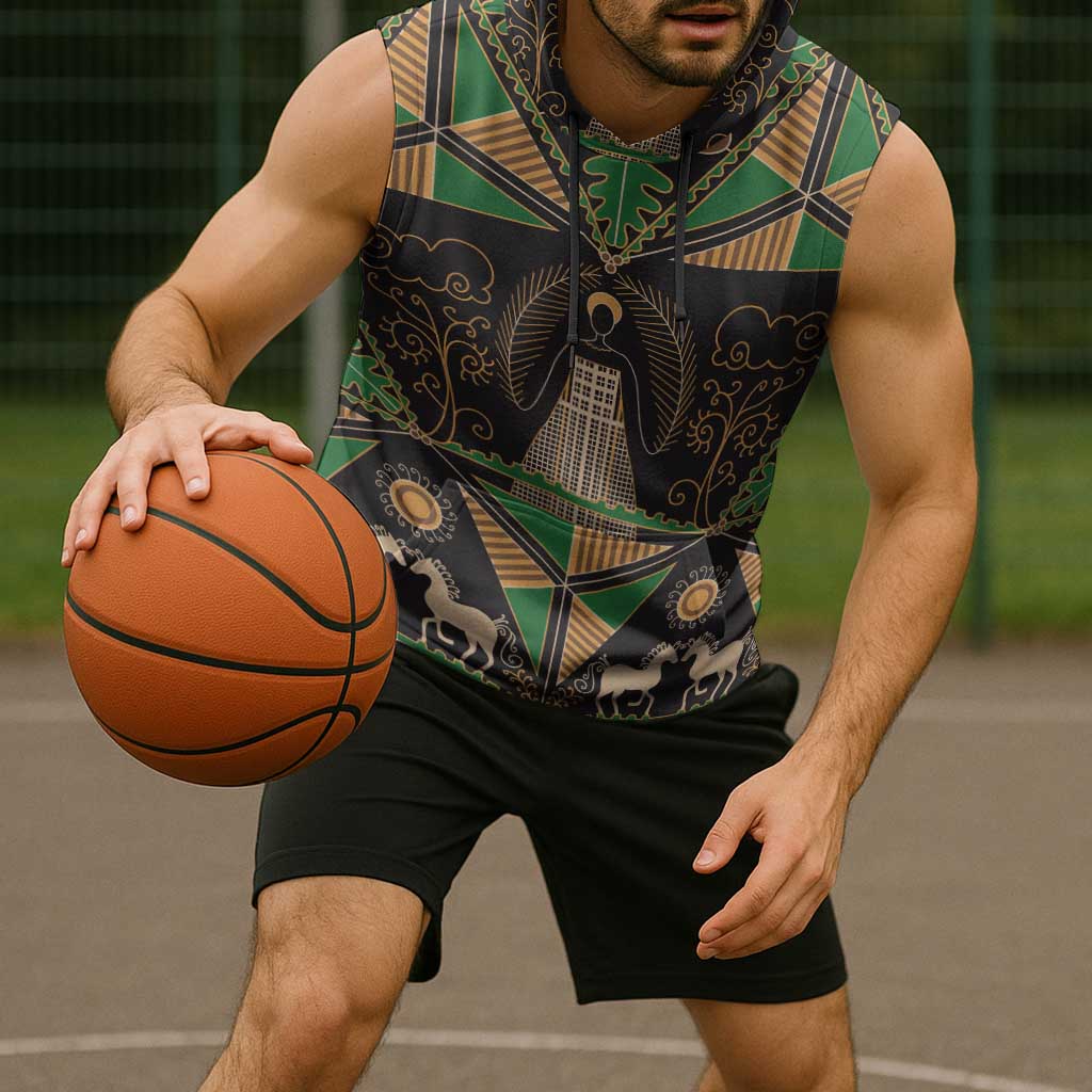 Ukraine Pysanky Pattern Sleeveless Hoodie Berehynia Guardian Folk Art