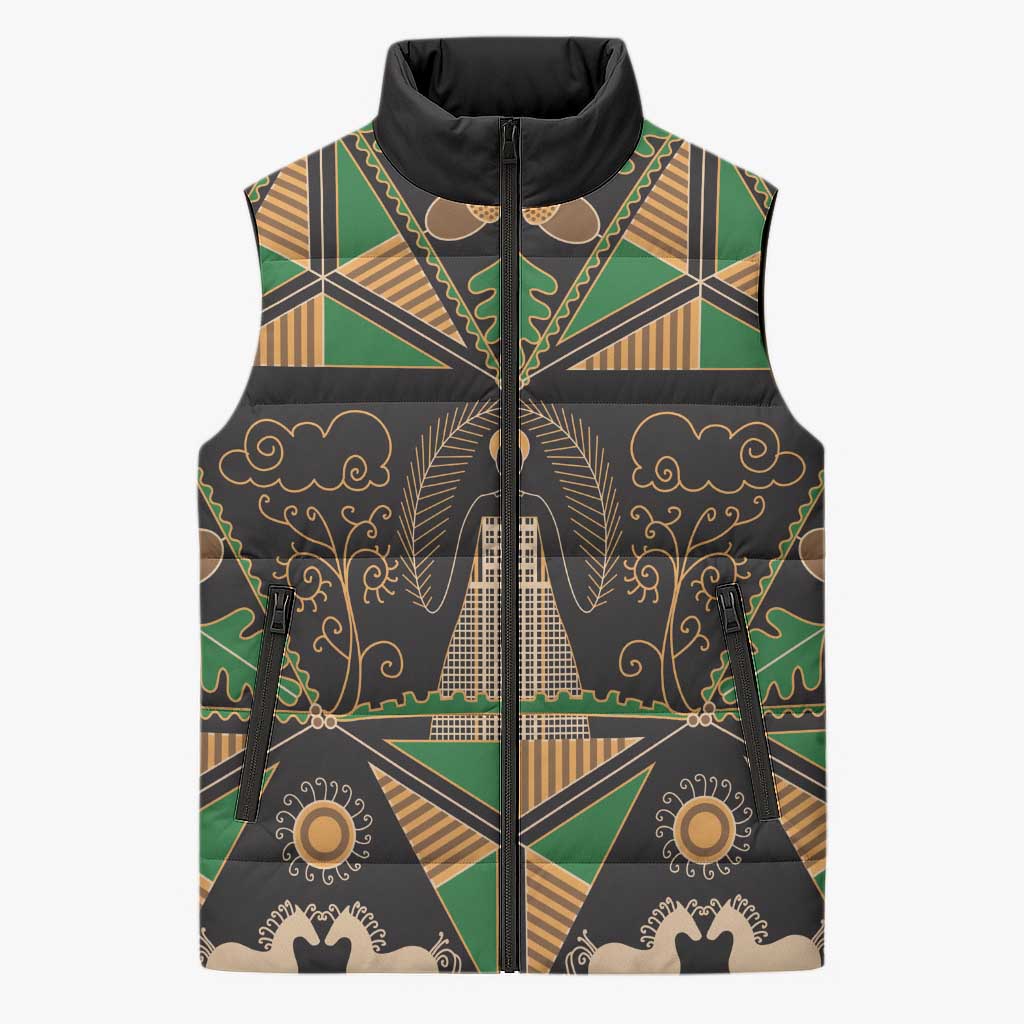 Ukraine Pysanky Pattern Sleeveless Puffer Jacket Berehynia Guardian Folk Art