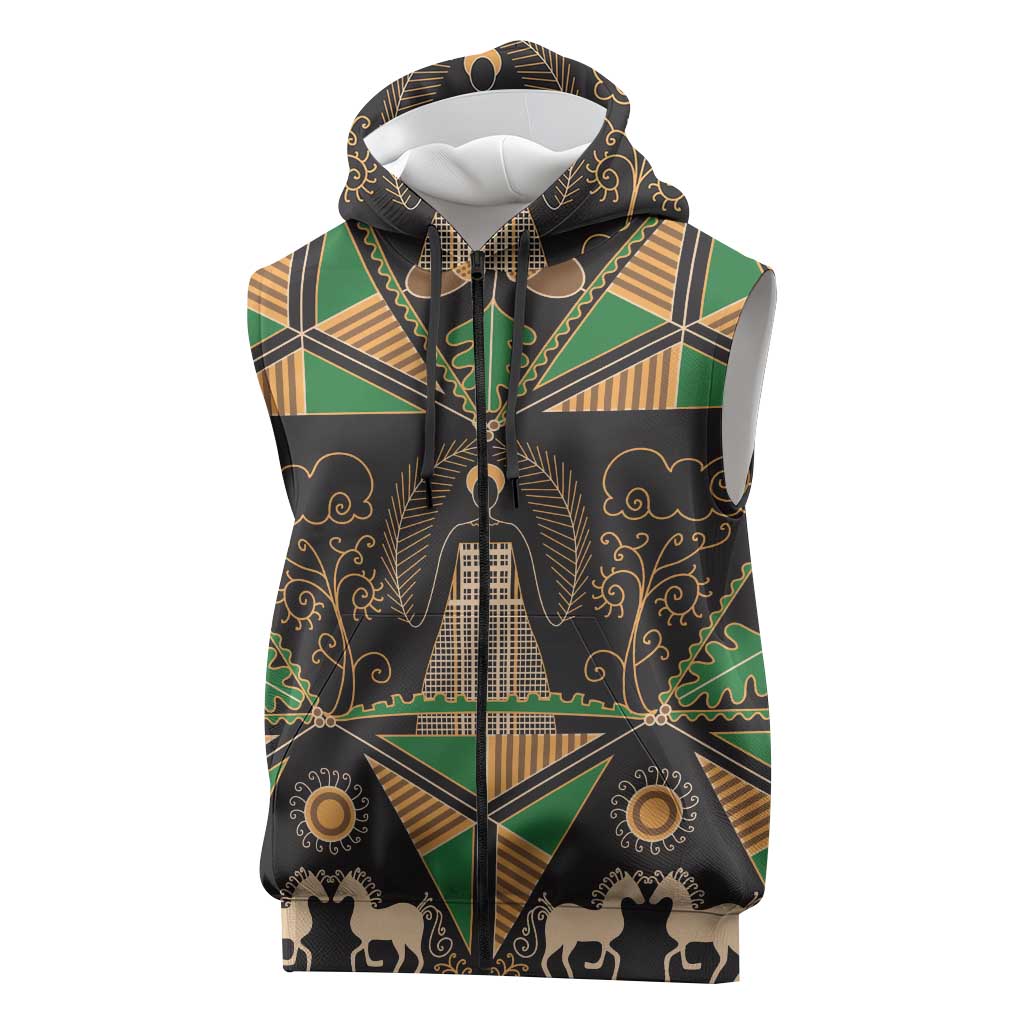Ukraine Pysanky Pattern Sleeveless Zip Hoodie Berehynia Guardian Folk Art