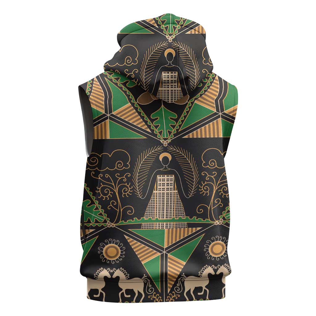 Ukraine Pysanky Pattern Sleeveless Zip Hoodie Berehynia Guardian Folk Art