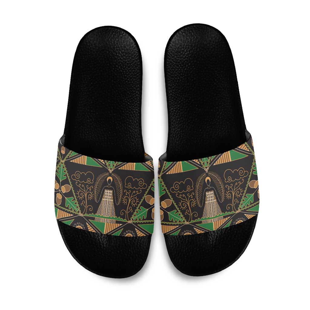 Ukraine Pysanky Pattern Slide Sandals Berehynia Guardian Folk Art