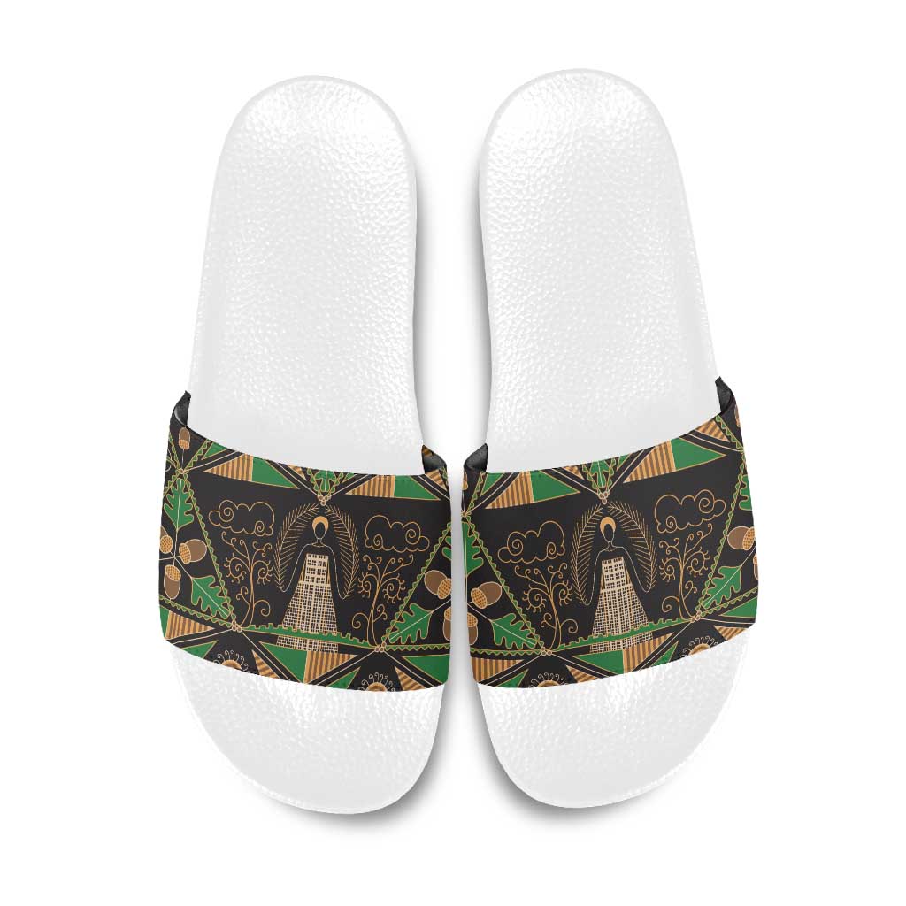 Ukraine Pysanky Pattern Slide Sandals Berehynia Guardian Folk Art