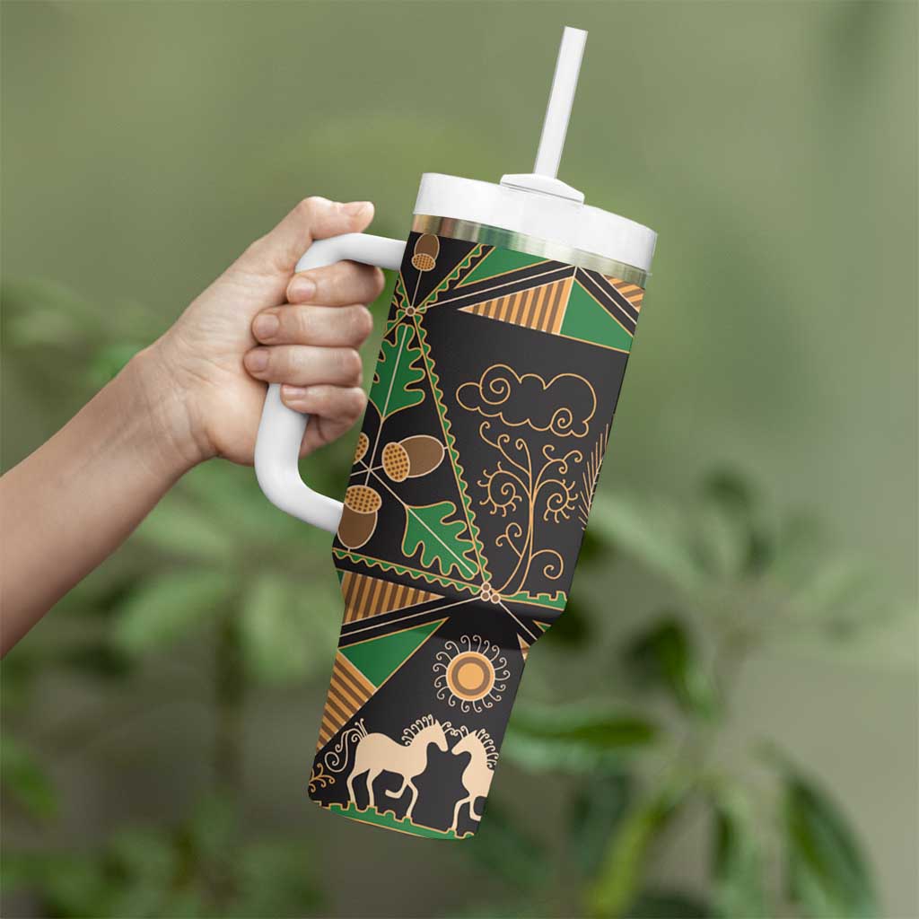 Ukraine Pysanky Pattern Tumbler With Handle Berehynia Guardian Folk Art