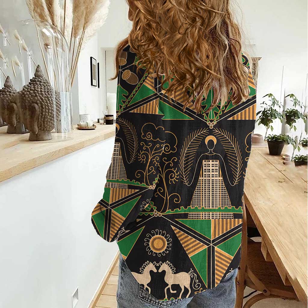 Ukraine Pysanky Pattern Women Casual Shirt Berehynia Guardian Folk Art