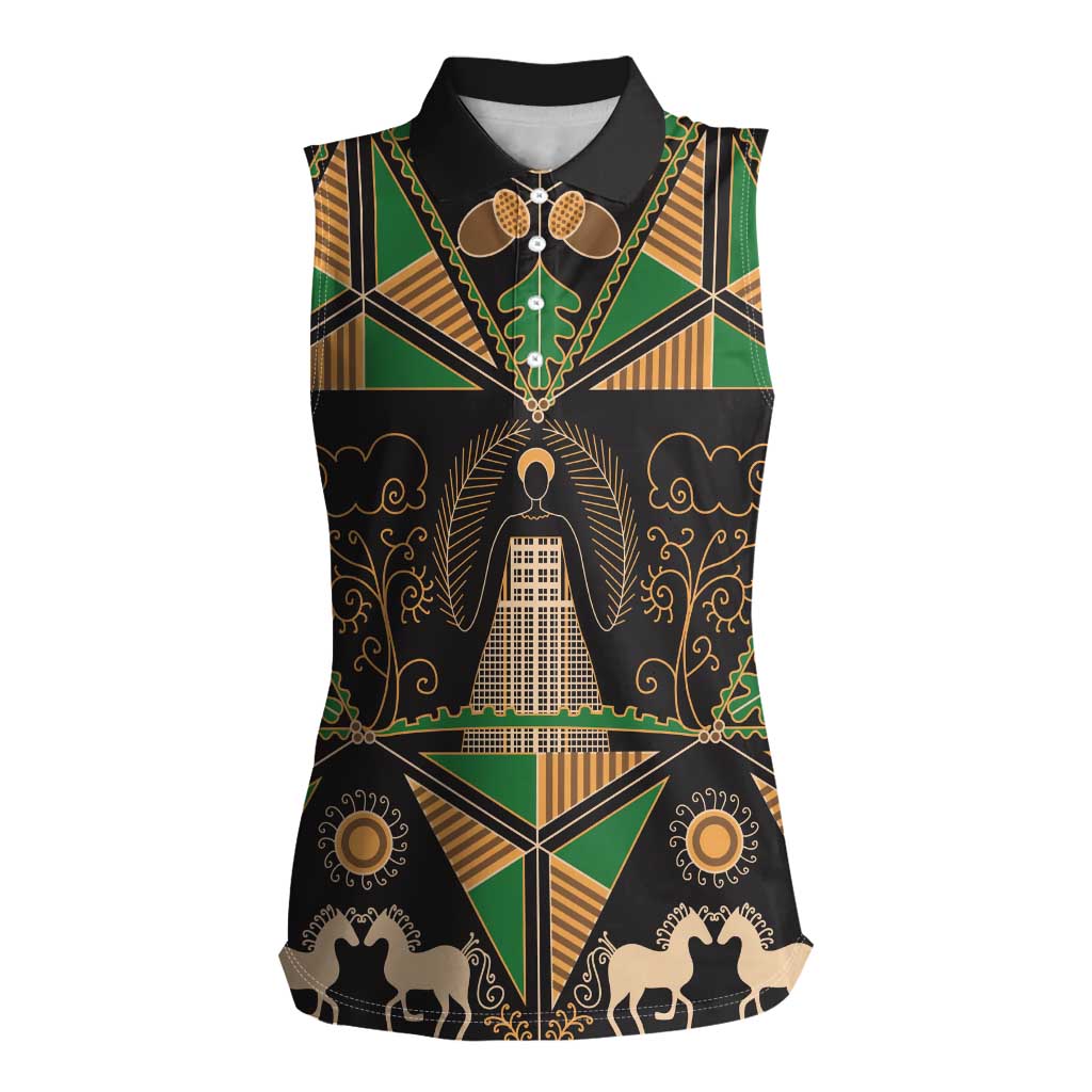 Ukraine Pysanky Pattern Women Sleeveless Polo Shirt Berehynia Guardian Folk Art