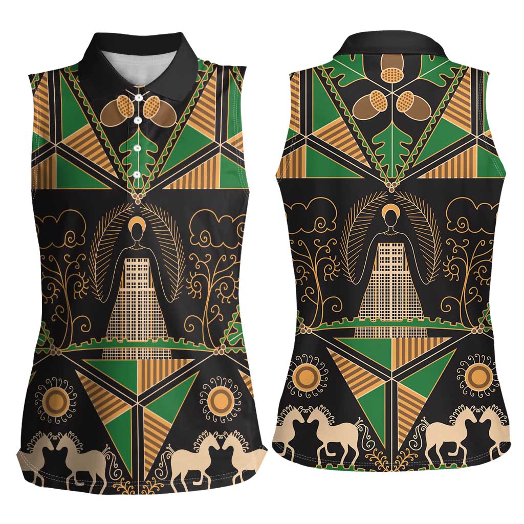 Ukraine Pysanky Pattern Women Sleeveless Polo Shirt Berehynia Guardian Folk Art