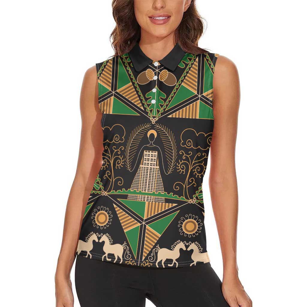 Ukraine Pysanky Pattern Women Sleeveless Polo Shirt Berehynia Guardian Folk Art