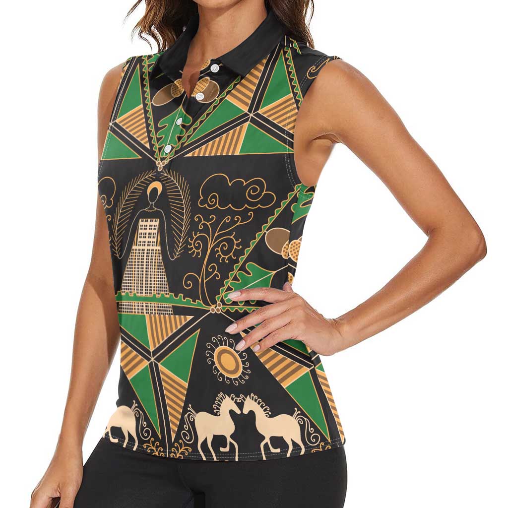 Ukraine Pysanky Pattern Women Sleeveless Polo Shirt Berehynia Guardian Folk Art