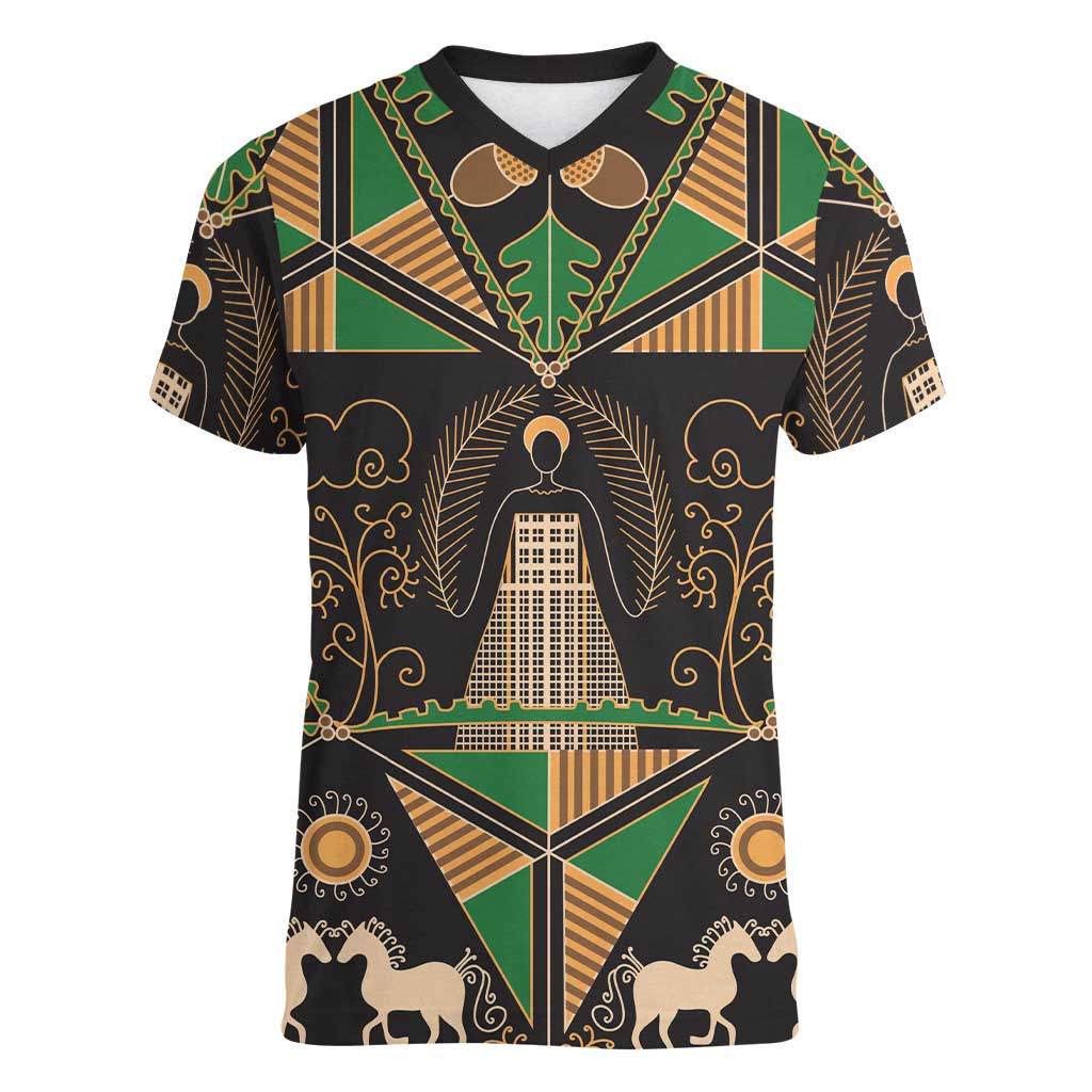 Ukraine Pysanky Pattern Women V-Neck T-Shirt Berehynia Guardian Folk Art