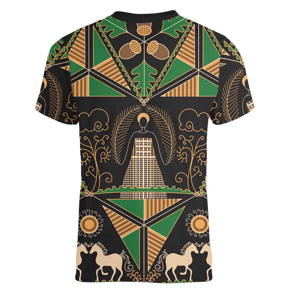 Ukraine Pysanky Pattern Women V-Neck T-Shirt Berehynia Guardian Folk Art