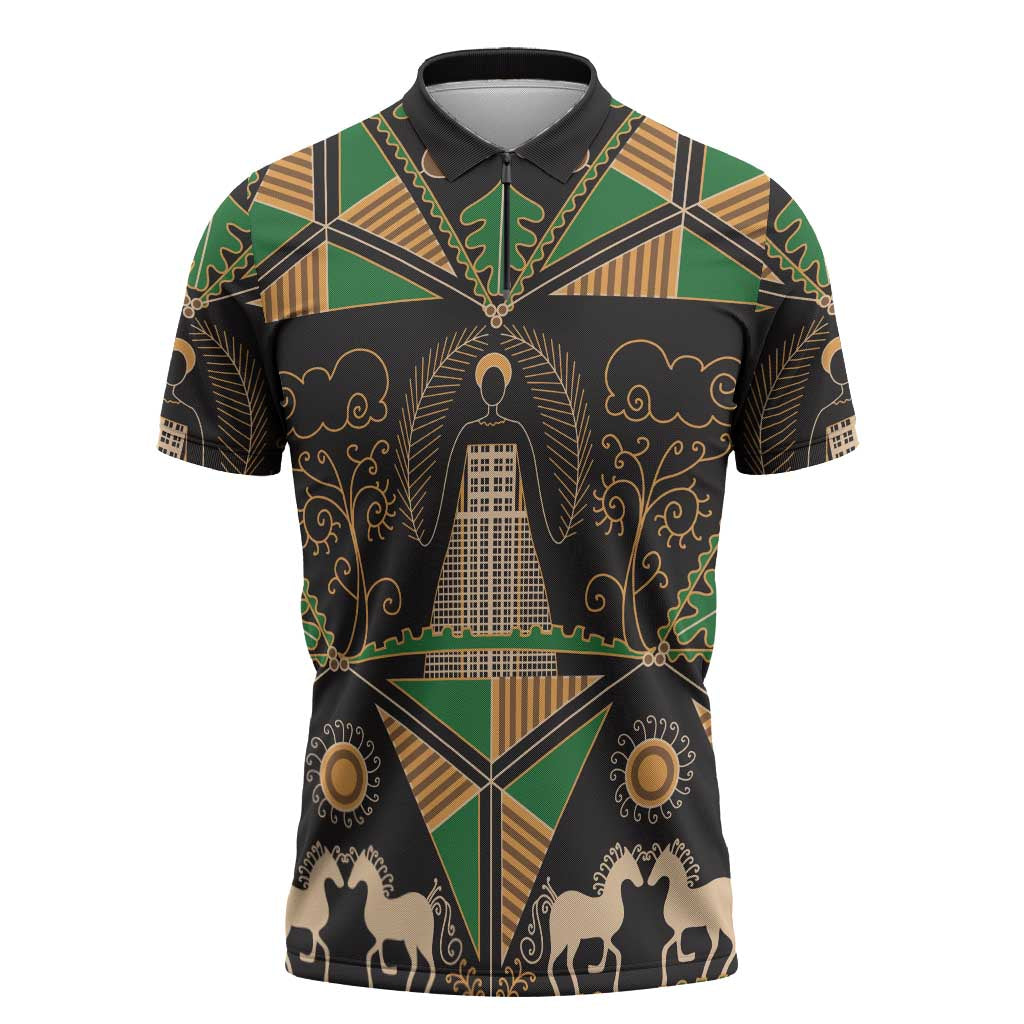 Ukraine Pysanky Pattern Zipper Polo Shirt Berehynia Guardian Folk Art