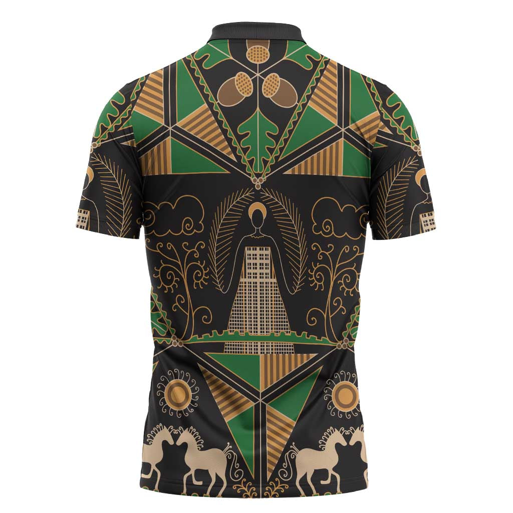 Ukraine Pysanky Pattern Zipper Polo Shirt Berehynia Guardian Folk Art