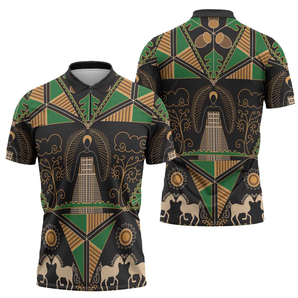 Ukraine Pysanky Pattern Zipper Polo Shirt Berehynia Guardian Folk Art