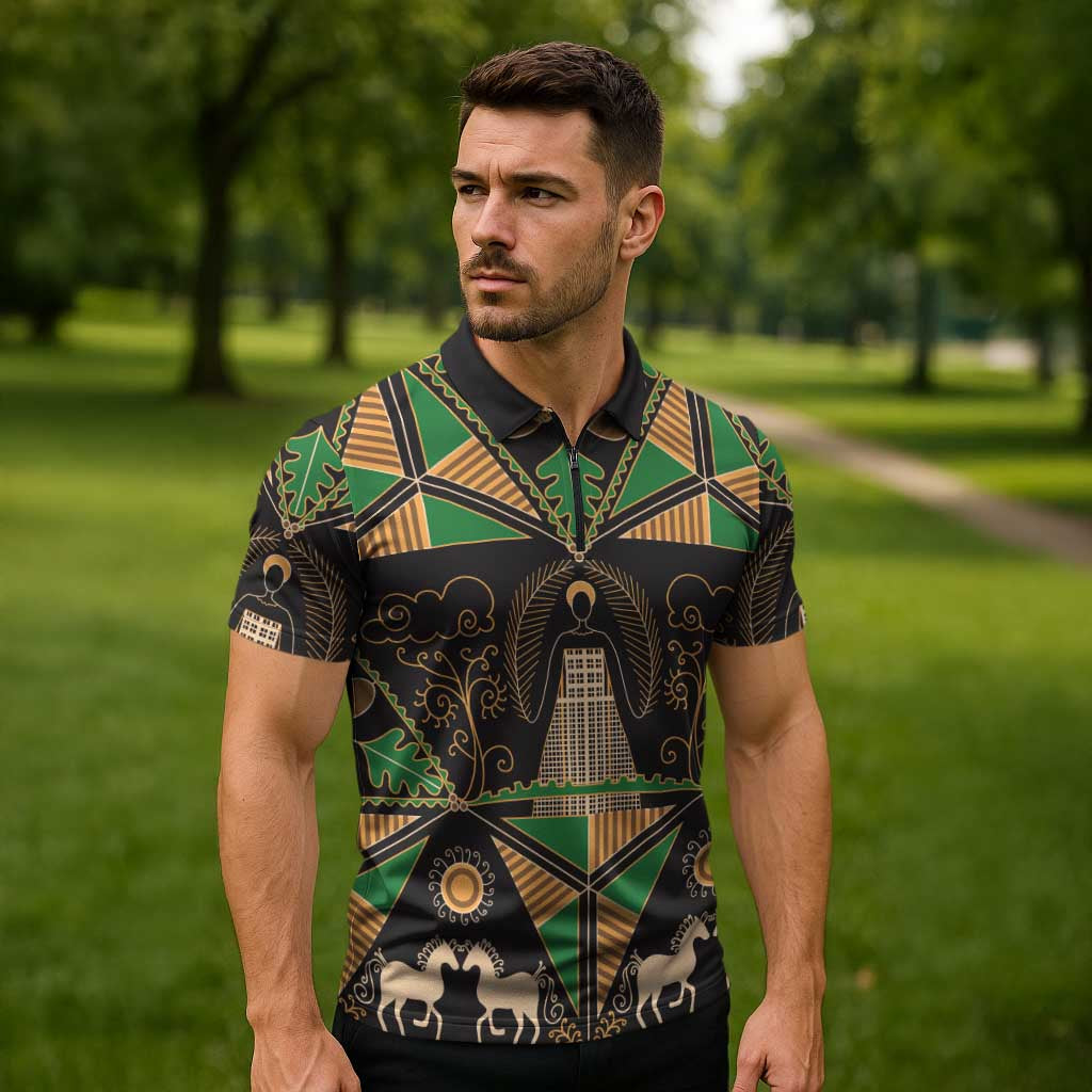 Ukraine Pysanky Pattern Zipper Polo Shirt Berehynia Guardian Folk Art