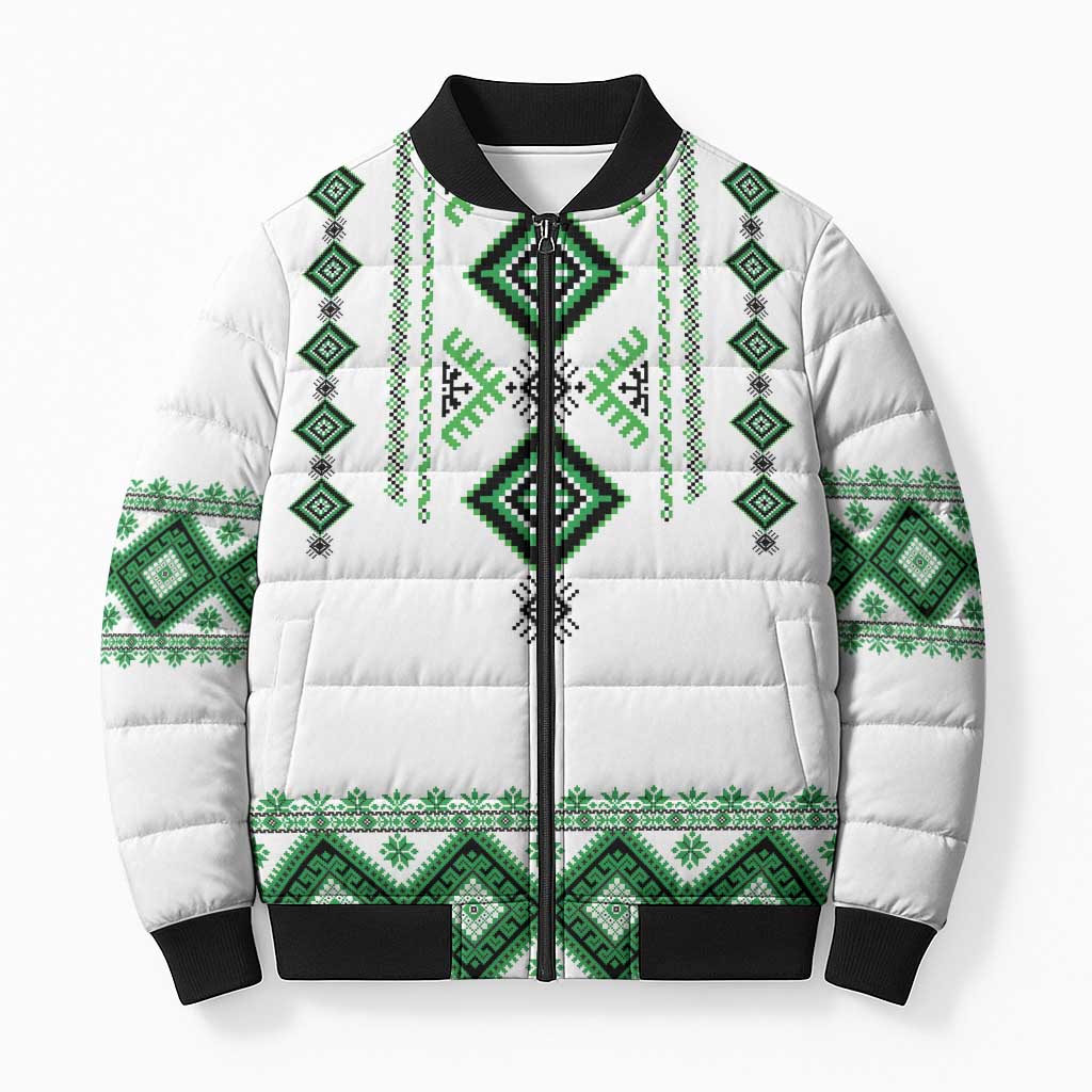 Ukraine Vyshyvanka Inspired Bomber Puffer Jacket Ukrainian Traditional Folk Pattern