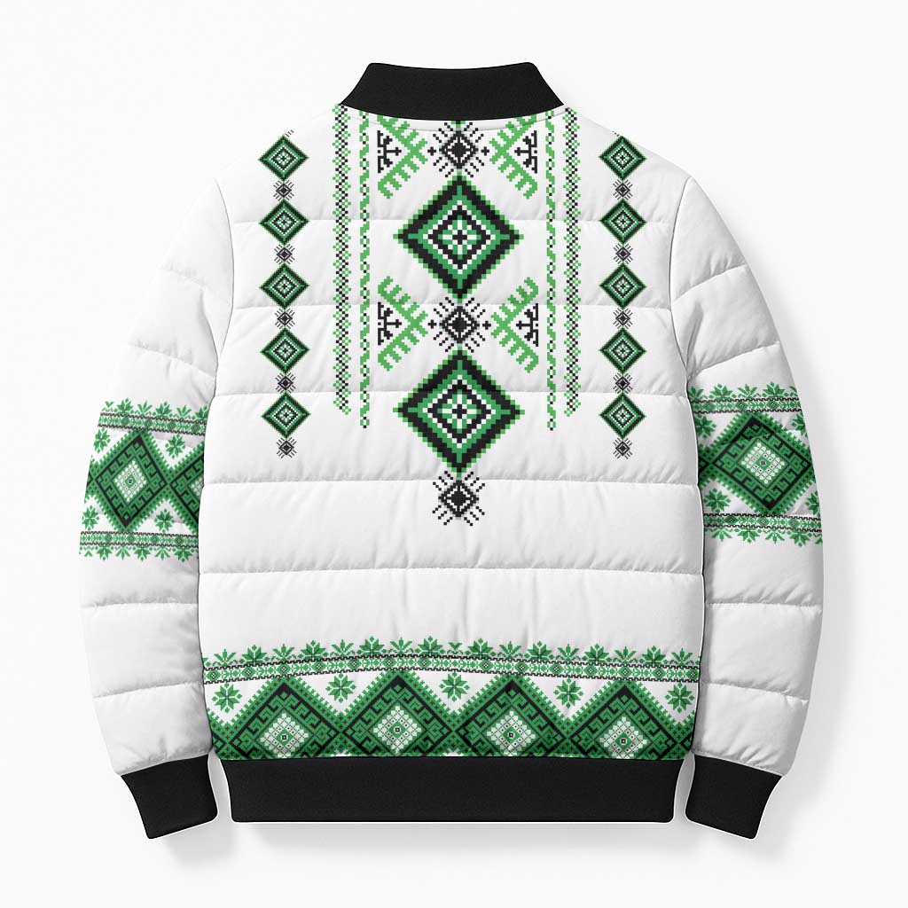 Ukraine Vyshyvanka Inspired Bomber Puffer Jacket Ukrainian Traditional Folk Pattern