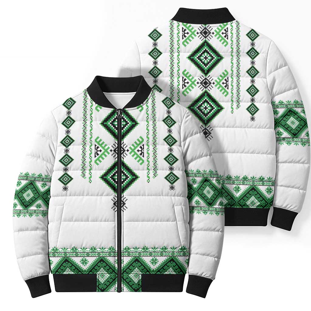 Ukraine Vyshyvanka Inspired Bomber Puffer Jacket Ukrainian Traditional Folk Pattern