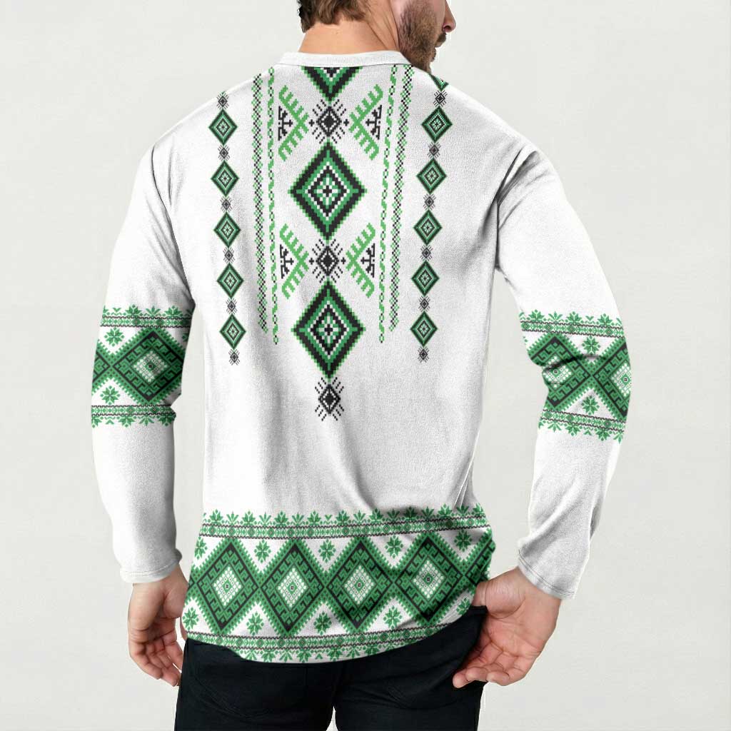 Ukraine Vyshyvanka Inspired Button Sweatshirt Ukrainian Traditional Folk Pattern