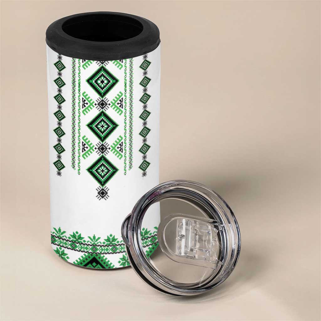 Ukraine Vyshyvanka Inspired 4 in 1 Can Cooler Tumbler Ukrainian Traditional Folk Pattern