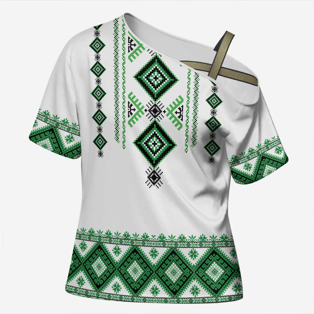 Ukraine Vyshyvanka Inspired Cross Shoulder Shirt Ukrainian Traditional Folk Pattern