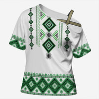 Ukraine Vyshyvanka Inspired Cross Shoulder Shirt Ukrainian Traditional Folk Pattern